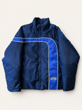 Supreme Stripe Puffer Jacket — S, Mørkeblå