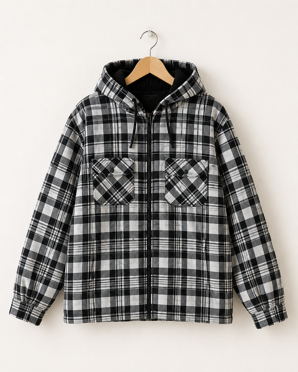 Supreme Lined Zip Up Hooded Flannel Shirt — L, Grå