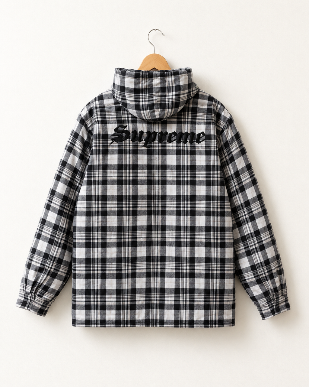 Supreme Lined Zip Up Hooded Flannel Shirt — L, Grå