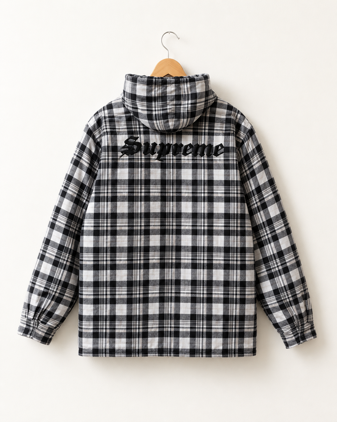 Supreme Lined Zip Up Hooded Flannel Shirt — L, Grå