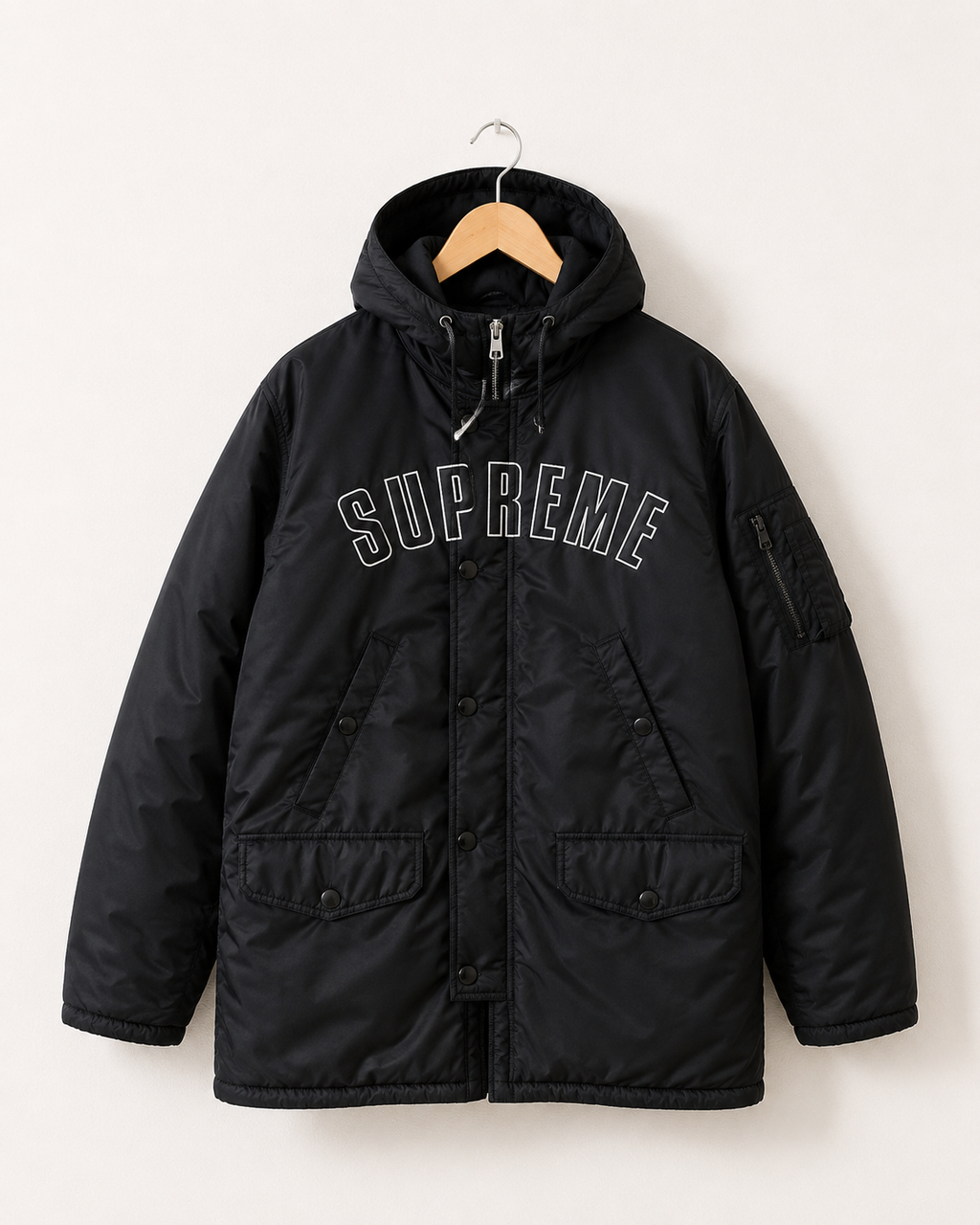 Supreme Arch Logo Jacket — M, Sort