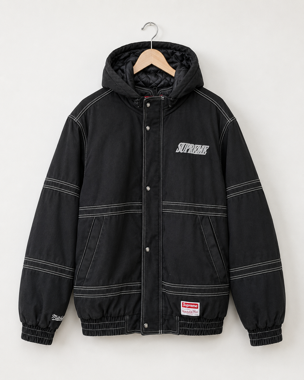 Supreme x Mitchell & Ness Twill Stadium Jacket — L, Sort