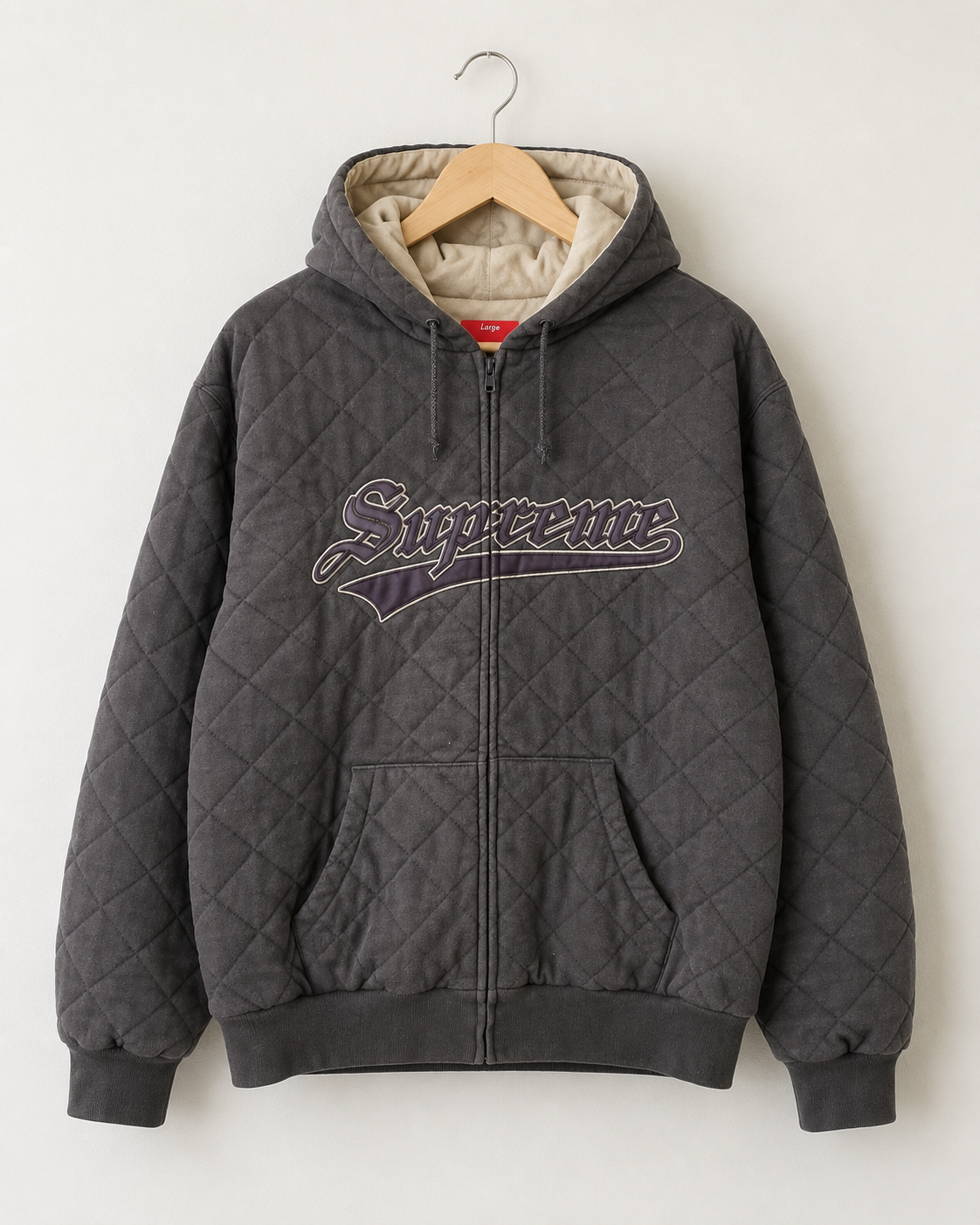 Supreme Quilted Zip Up Hooded Sweatshirt — L, Brun