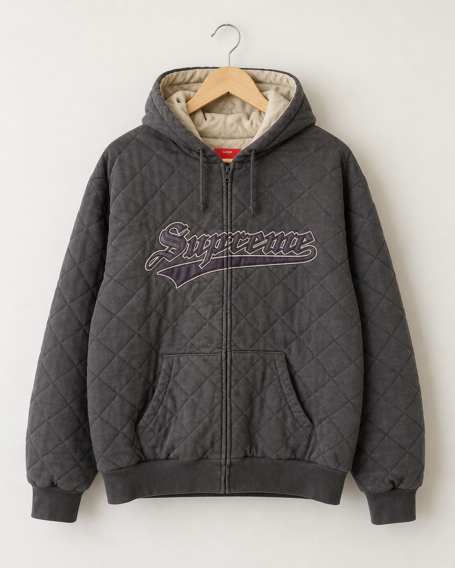 Supreme Quilted Zip Up Hooded Sweatshirt — L, Brun