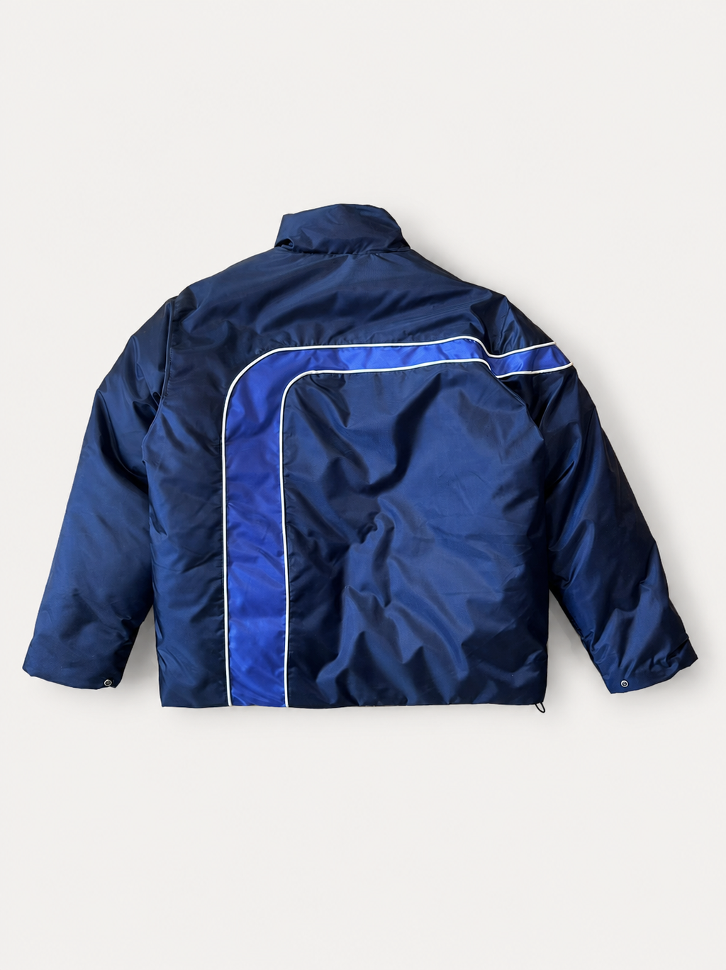 Supreme Stripe Puffer Jacket — S, Mørkeblå